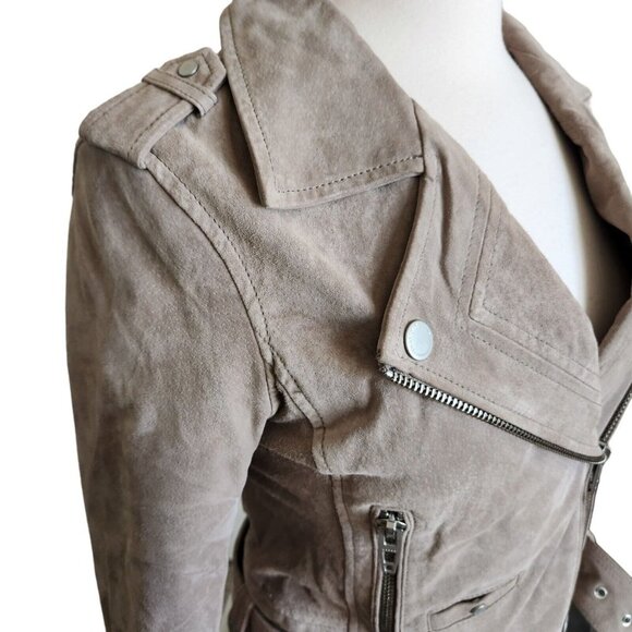 Blank NYC  Leather Moto Jacket  Suede Tan Beige Size XS with belt & zippers - Picture 5 of 16